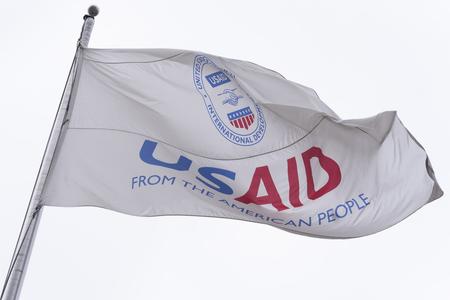 The flag of the United States Agency for International Development, or USAID, flies in front of the USAID office in Washington, on February 3, 2025.
