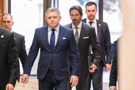 Prime Minister Robert Fico (Smer) arrives at a government meeting in Bratislava on February 12, 2025.