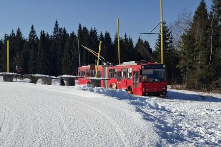 Trolleybus stationed at Látky ski resort.