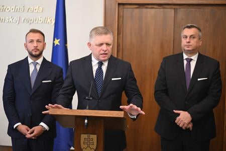 Coalition parties chairs from left: Matúš Šutaj Eštok (Hlas), Robert Fico (Smer) and Andrej Danko (SNS).