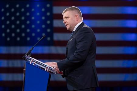 Slovakia's Prime Minister Robert Fico speaks at the Conservative Political Action Conference, CPAC, at the Gaylord National Resort and Convention Center, Friday, February 21, 2025, in Oxon Hill, Md., USA.