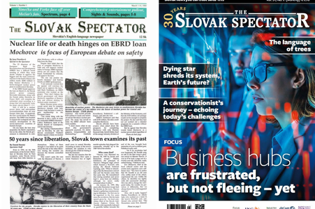The oldest and the newest issue of The Slovak Spectator.