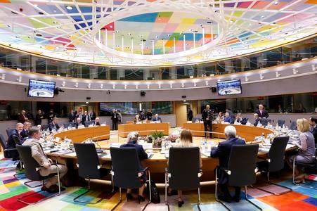 European Union leaders attend a round table meeting at an EU summit in Brussels, Thursday, March 20, 2025.