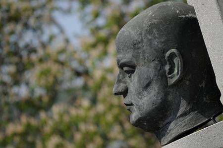 A bust of Jozef Murgaš on Jarošova Street in Bratislava.