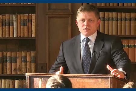 Prime Minister Robert Fico addressed students at the Oxford Union in May 2013.