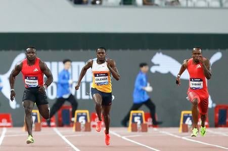 Ferdinand Omanyala, Christian Coleman a Akani Simbine na mítingu Diamantovej ligy.