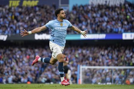 Omar Marmoush z Manchestru City sa teší z gólu v zápase 37. kola anglickej Premier League Manchester City - AFC Bournemouth.