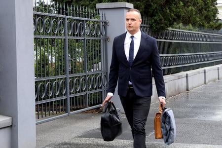 David Lindtner arrives at the Specialised Criminal Court in Banská Bystrica on 18 April 2025.