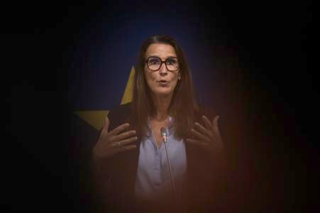 Head of the Democracy, Rule of Law and Fundamental Rights Monitoring Group (DRFMG) Sophie Wilmès during a press conference of the European Parliament’s Committee on Civil Liberties, Justice and Home Affairs delegation, held in Bratislava on 3 June 2025.