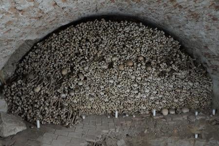 Wall of skulls in St James’s Chapel, Bratislava