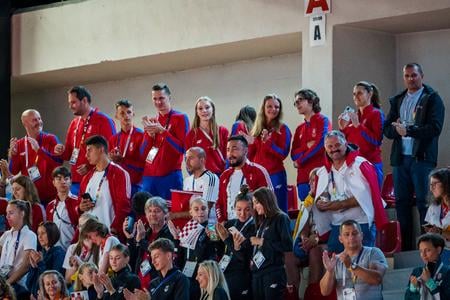 Na snímke slovenská olympijská výprava na záverečnom ceremoniáli Európskeho olympijského festivalu mládeže (EYOF) v Banskej Bystrici v roku 2022.