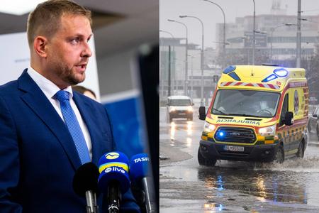 Health Minister Kamil Šaško (left) and an ambulance in Bratislava.
