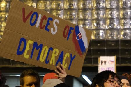 Slovensko je Európa protest in Prague on February 7, 2025.