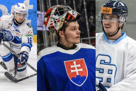 Kandidáti na prelomovú sezónu v extralige - zľava Marko Stacha (Nitra), Eugen Rabčan (Banská Bystrica) a Tomáš Královič (Slovan)