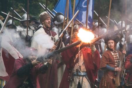 A still from a previous battle re-enactment in Sad Janka Kráľa (park) in Bratislava.