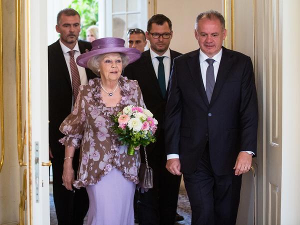 Princess Beatrix of the Netherlands meets with Slovak President Andrej Kiska.
