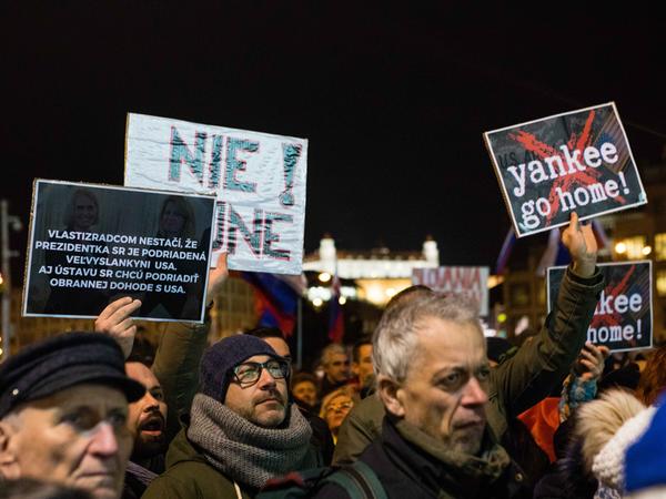 Some of the banners at the protest.
