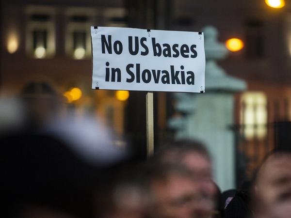 One of the banners at the protest.