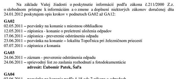 Z odpovede úradu z januára 2012
