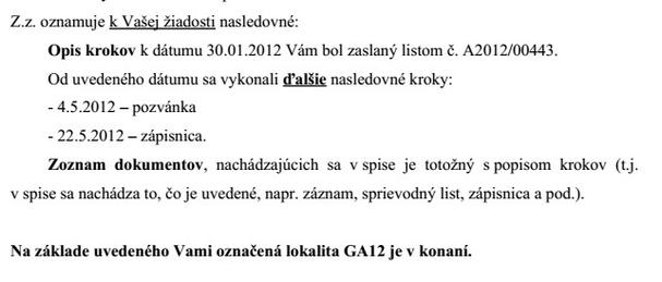 Z odpovede úradu z decembra 2012