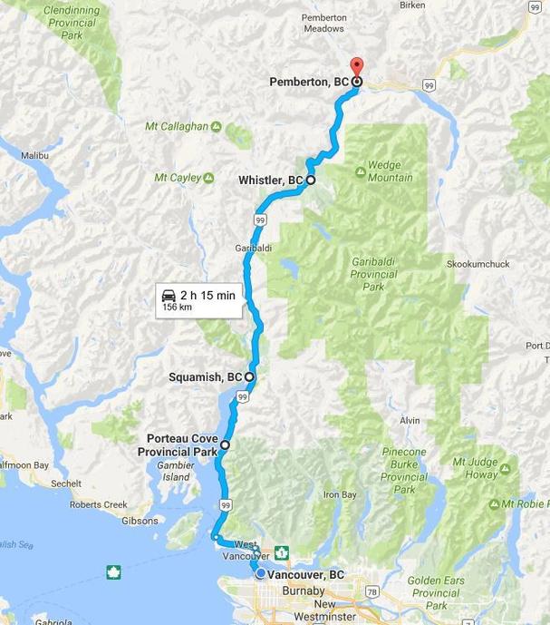 Mapa Sea to Sky Highway
