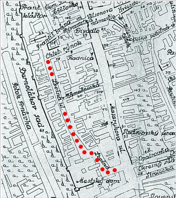 Zbožná ulica na mape z r. 1922