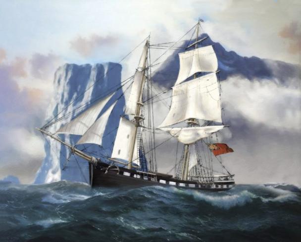 Loď Williams s kapitánom Williamom Smithom v antarktických vodách, maľba z roku 1819, autor Andrew Robinson