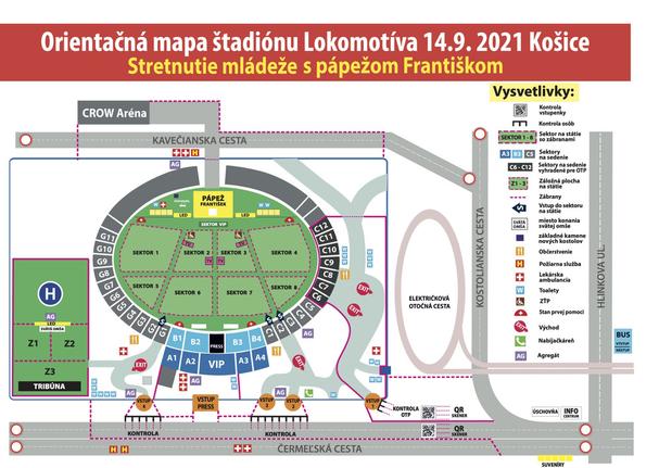 7.Orientačná mapa štadiónu Lokomotíva. Stretnutie mládeže s pápežom Františkom