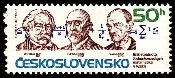 Čs. poštová známka k 125. výročiu Jednoty československých matematikov a fyzikov s portrétom aj J.M.Petzvala.