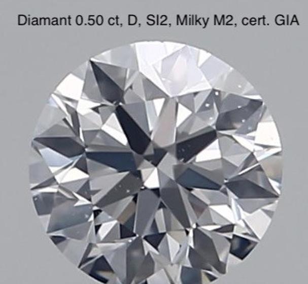 Diamant 0.50 ct, color D, clarity SI2, certifikát GIA - Milky M2