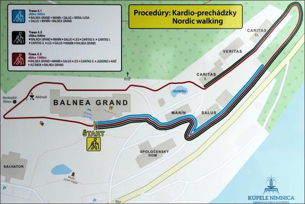 Prehľadná mapa s prechádzkovými trasami. V tomto smere sú na Sliači dlhšie a pestrejšie trasy.