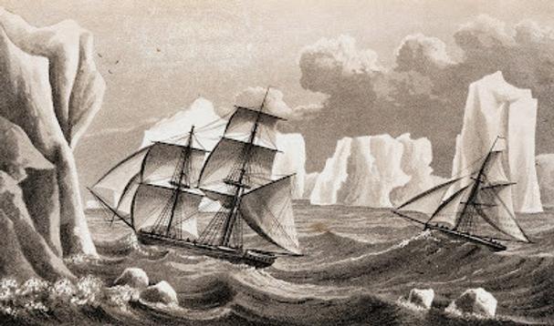 Briga Jane a malý kuter Beaufoy počas Weddellovej loveckej výpravy v rokoch 1822 - 1823