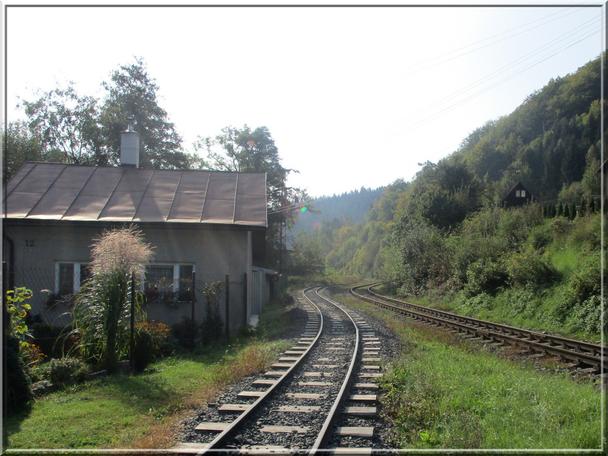Vľavo úzkokoľajka, vpravo zvyšky vlečky do zlievárne