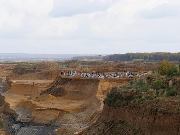 Protest aktivistov na hranici lomu Hambach so zvyškami lesa v roku 2011