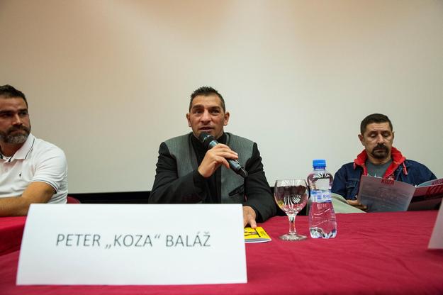 Script-writer Marek Leščák (L), Peter "Koza" Baláž (C) and Zvonko Lakčevič at the press conference.