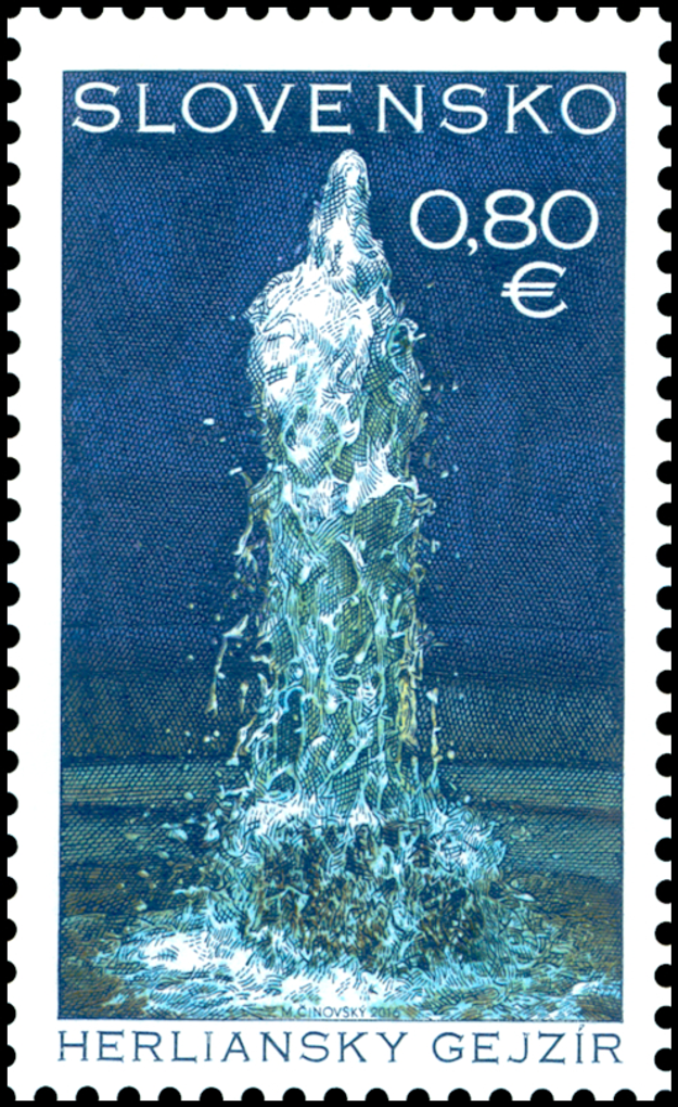 Herľany Geyser on the post stamp