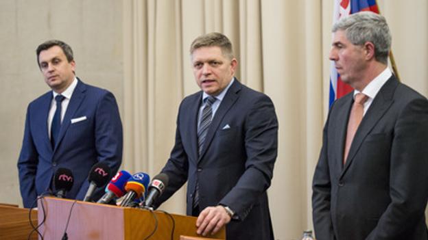 Chairmen of the three coalition parties (L-R Andrej Danko of SNS, Robert Fico of Smer and Béla Bugár of Most-Híd) met on February 8 at the Coalition Council. 