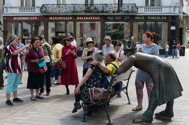 Tourists like to have their photo taken with the Napoleonic soldier.