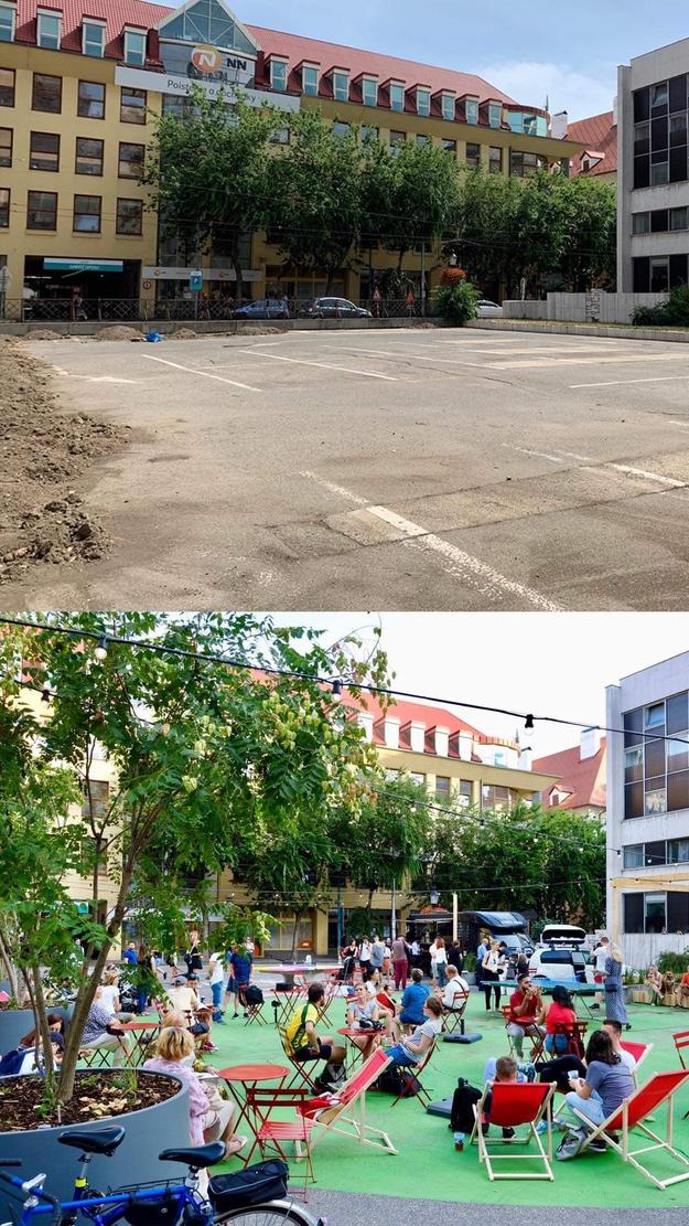 The previous and current look of the Komenského Square.