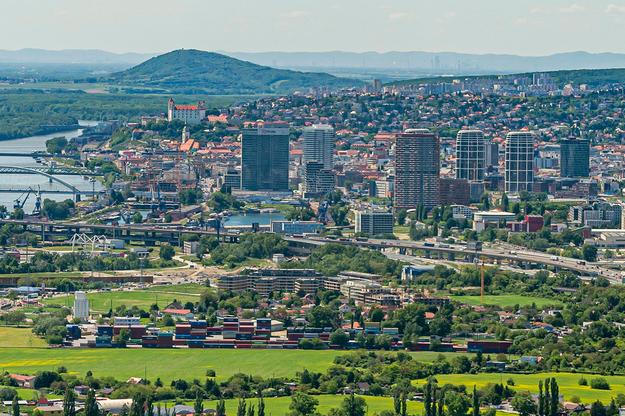 Aerial view of Bratislava from May 2021.