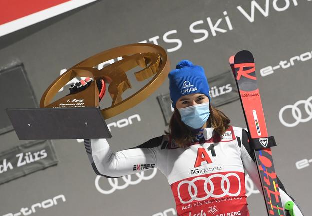 Slovakia's Petra Vlhová won the women's World Cup parallel giant slalom in Lech/Zuers, Austria.