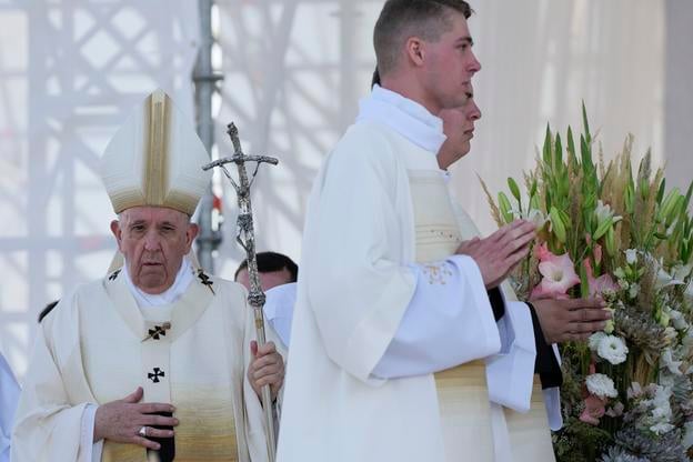 Pope Francis celebrating a an open air Mass in Šaštín, western Slovakia, on September 15, 2021.