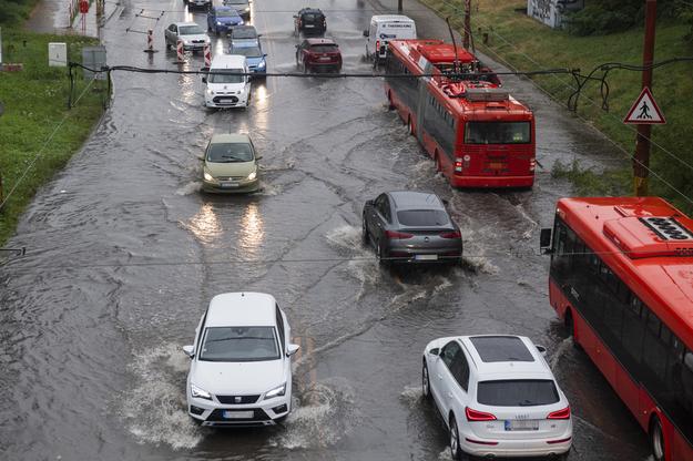 Gagarinova Street in Bratislava was flooded on Monday afternoon.