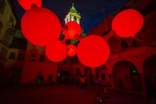 One of the White Night 2021 art festival installations in Bratislava.