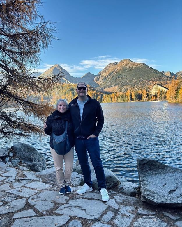 John Tanner Grischow, a recent Slovak citizenship recipient, touring Slovakia this October with his mother Lori—also of Slovak descent—at Popradské Pleso in the breathtaking High Tatras, on Global Slovakia’s Eastern Epic immersion experience.