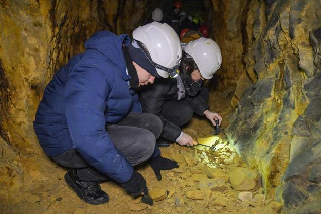 Visitors to the Slovak Opal Mines near the village of Červenica, eastern Slovakia, are looking for opals during a guided tour.