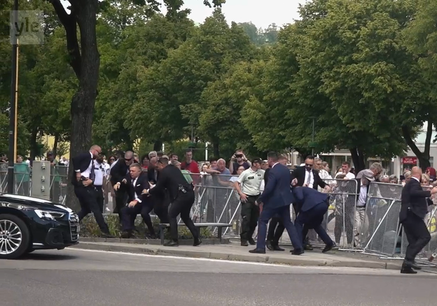 Prime Minister Robert Fico moments after shots were fired at him in Handlová on 15 May 2024.