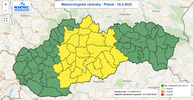 First-level rain and wind warnings issued for central Slovakia on Friday