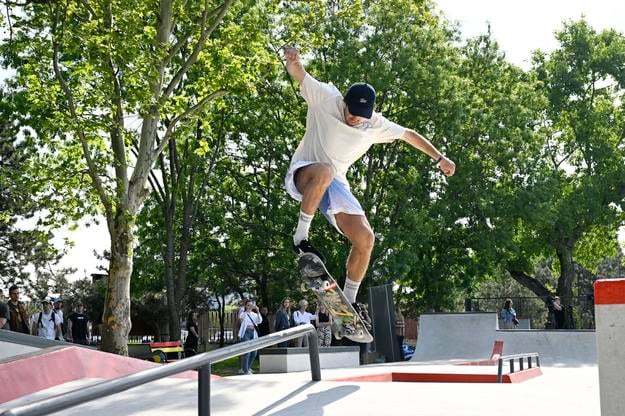 Slovak professional skateboarder Richard Tury during the opening of the skatepark next to the Kuchajda lake in Bratislava. He represented Slovakia at the last year's Summer Olympics in Paris, placing 5th.