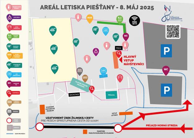 The map of Piešťany Airport and the celebration venue.